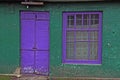 Violet door and window and matte white bulb