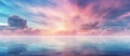 Violet dusk, pink afterglow over liquid with clouds in the sky Royalty Free Stock Photo