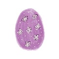 Violet easter egg with white floral ornament on white background. Isolated. Hand drawing. Easter oncept. Christian symbol