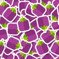 Violet eggplant sticker seamless vegetable pattern