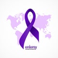 Violet epilepsy awareness ribbon with hand lettering text, map. Template for background, poster, print, card, flyer