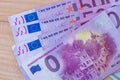 Violet five hundred euro banknotes with zero euro