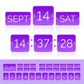 Violet flat countdown timer with numbers and calendar isolated