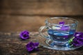 Violet flower Asian pigeonwings or Butterfly Pea Heabal hot drinking tea Royalty Free Stock Photo