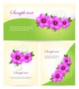 Violet flowers cards. Vector background.
