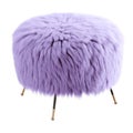Violet fluffy stool made of sheepskin wool on hooves on an isolated background. 3D rendering