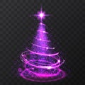 Violet glitter bokeh lights and sparkle stars christmas tree on transparent background. Isolsted light shining abstract