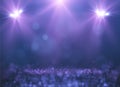 Violet glittering dust spotlight vector concert empty stage background eps10. Royalty Free Stock Photo