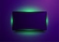 Violet glowing frame with green fluorescent neon light abstract background