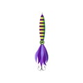 Violet green striped fishing lure with double hook