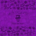 Violet Halloween background with black sketches icons