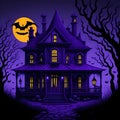 A violet halloween haunted house. generative AI