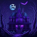 A violet halloween haunted house. generative AI