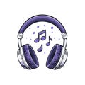 Violet Headphones Floating with Music Notes Vector Illustration Royalty Free Stock Photo