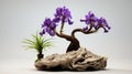 Violet Iris Bonsai Tree: A Zbrush-inspired Succulent Rock Sculpture