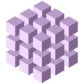 Violet isometric cube consisting of many small cubes isolated on white background. Clipart