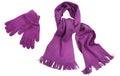 Violet knit scarf and gloves Royalty Free Stock Photo