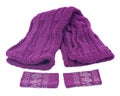 Violet knit wool scarf and wrists arm warmers Royalty Free Stock Photo