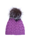 Violet knitted woolen hat with pompom isolated on white background. Royalty Free Stock Photo