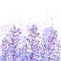 Growing violet magic leaves - digital watercolorlor background Royalty Free Stock Photo