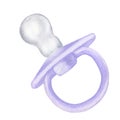 Violet lilac baby girl pacifier dummy. Hand drawn watercolor illustration isolated on white background. Newborn, baby Royalty Free Stock Photo