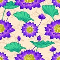 Violet Lotus Seamless Pattern Design Royalty Free Stock Photo