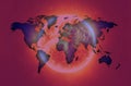Violet Map of the world over bright planet. Royalty Free Stock Photo