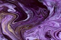 Violet marble abstract background. Mixed inks texture with golden glitter.