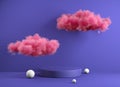 Violet Modern Minimal Podium With Pink Fluffy Cloud Float Background 3d Render