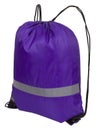 Violet nylon drawstring bag with reflective tape, isolated over white Royalty Free Stock Photo