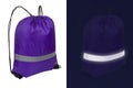 Violet nylon drawstring bag with reflective tape Royalty Free Stock Photo