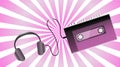 Violet old retro vintage hipster realistic voluminous portable music cassette audio player for audiocassettes from the 80`s, 90` Royalty Free Stock Photo