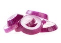 Violet onion rings isolated on white background. Red onion slices
