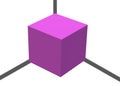 A violet pink purple three dimensional square with its three axis line fanned out white backdrop
