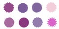 Violet, pink starburst, sunburst badges. Nine different color. Simple flat style Vintage labels. Royalty Free Stock Photo