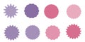 Violet, pink starburst, sunburst badges. Nine different color. Simple flat style Vintage labels. Royalty Free Stock Photo