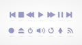 Violet player icon set. Concept of music, control, buttons. Vector illustration, flat design Royalty Free Stock Photo