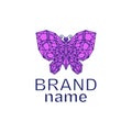 Violet polygonal butterfly logo. Royalty Free Stock Photo