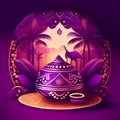 Violet Pongal Indian Holiday Background. Generative AI Royalty Free Stock Photo