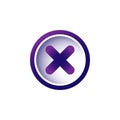 Violet purple cross in purple circle. Delete button. Warning error icon. Flat icon isolated on white.