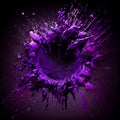Violet purple paint circle splash isolated on black background. Royalty Free Stock Photo