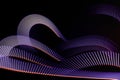 Violet and red neon curved wave of light as curls with dotted stripes on black background, pattern Royalty Free Stock Photo