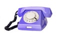 Violet retro rotary phone with cord isoalted on white background Royalty Free Stock Photo