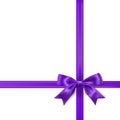 Violet ribbon bow knot as design element holidays design, gift boxes, purple satin warping decor realistic vector illustration