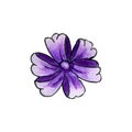 Violet ribbon bow in shape of flower solated o nwhite background. Watercolor hand drawn illustration in cartoon style. Element for