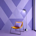Violet room Very Peri.Chair and lamp.Modern design interior.
