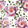 Violet rose , watercolor, pattern seamless, handmade