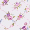 Violet Roses Barocco Flowers Background Violet. Seamless Floral Renaissance Pattern Royalty Free Stock Photo