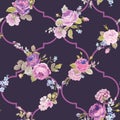 Violet Roses Barocco Flowers Background Violet. Seamless Floral Renaissance Pattern Royalty Free Stock Photo