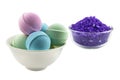 Violet salt and bath balls Royalty Free Stock Photo